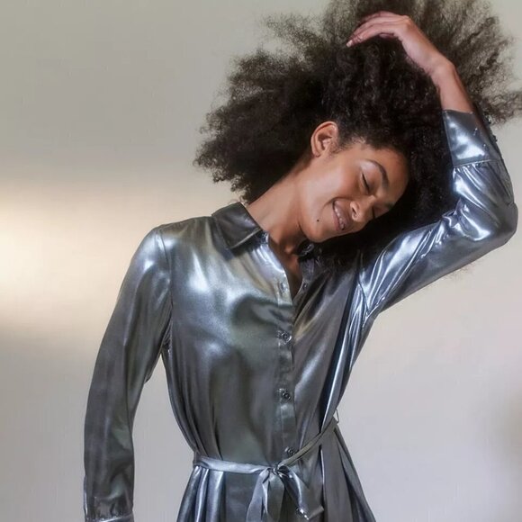 Urban Outfitters UO Midnight Strikes Metallic Mini Dress in Grey NWT size S - Picture 2 of 9